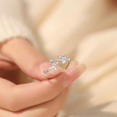 閃鑽雙蝴蝶繁花戒指女小眾簡約設計高級感指環森系百搭新款食指戒