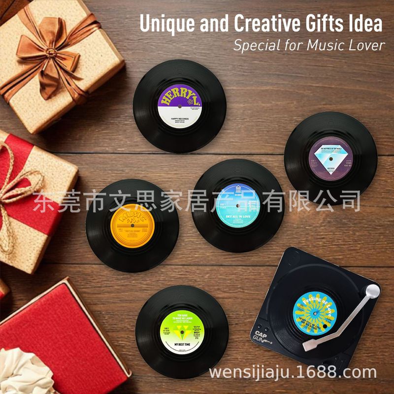 Retro CD coaster vinyl record beer bar mat plastic coffee cup mat cross-border products factory direct sales