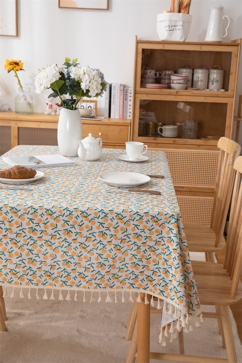 Tovaglia transfrontaliera in poliestere-cotone con nappe e stampa a foglie, tovaglia rettangolare da pranzo, tavolino da caffè_voghion.com