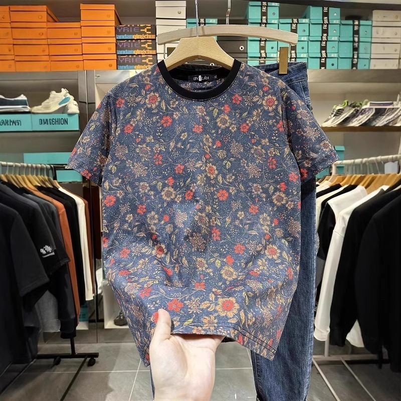 カシューフラワーファッションブランド Tシャツメンズ 2025 夏新韓国スタイルスリム半袖若者薄い半袖 Tシャツ|undefined
