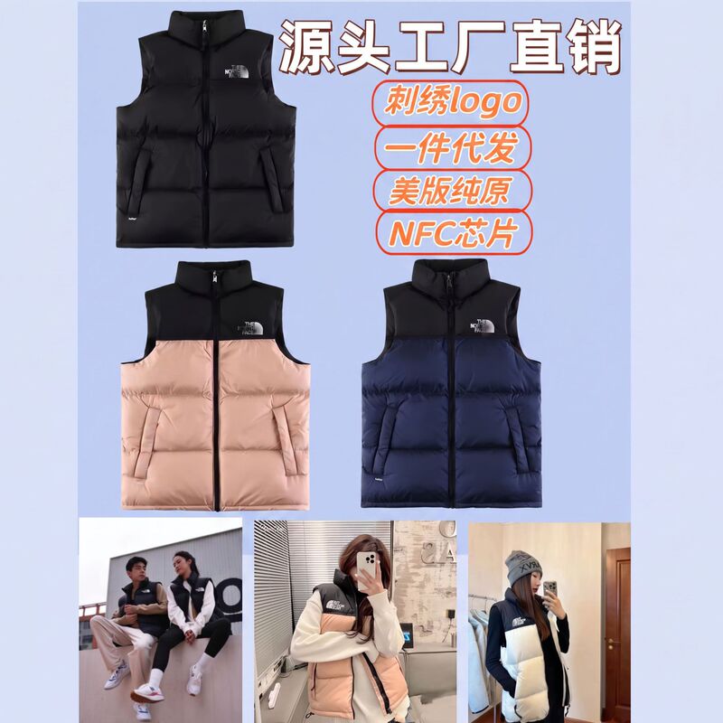 Putian North Face 1996 Down Vest, American Version TFN700, Puffy Embroidered Unisex Vest Jacket