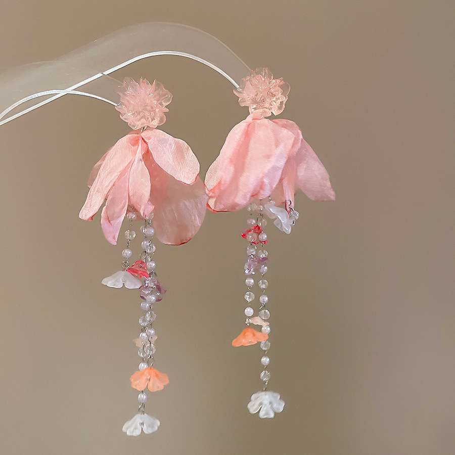 Pendientes de flores de color dopamina Pendientes dulces y frescos de primavera y verano Pendientes pequeños y elegantes de alta gama para mujer