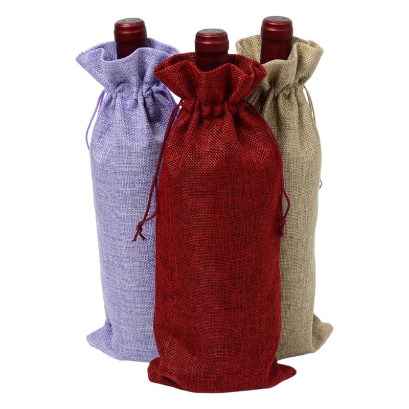 Bolsa de vino de lino de fábrica ciega botella de cata de vino cubierta de lazo de lino con cordón bolsa de botella de vino bolsa de vino de lino