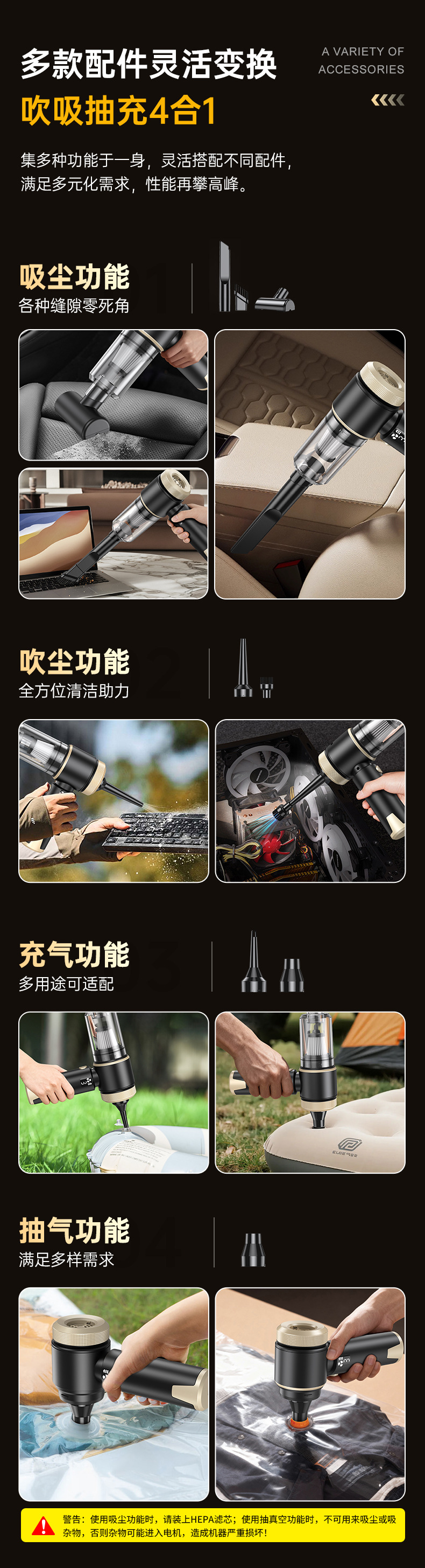 New Car Vacuum Cleaner, Wireless, Small, Rechargeable, Handheld, Dual-Purpose for Suction and Blowing, High Power, Super Strong Suction