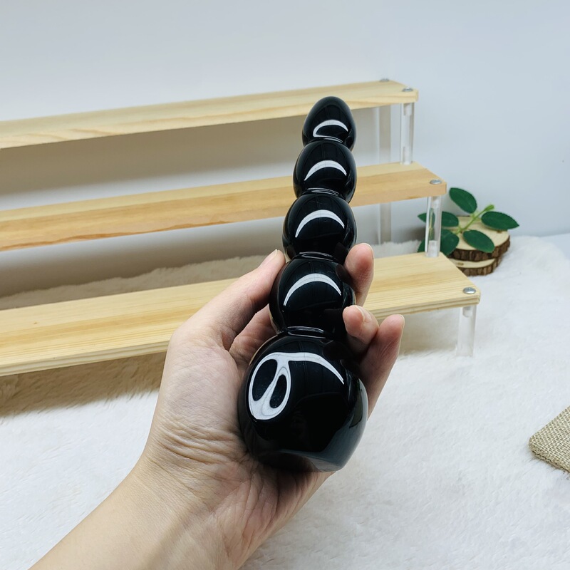天然黑曜石雕刻打磨原石 水晶按摩棒 图 13