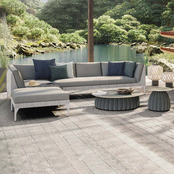 Conjunto de sofás para exteriores, muebles de esquina para patio o balcón, sofá de ratán para terraza de villa o solárium.