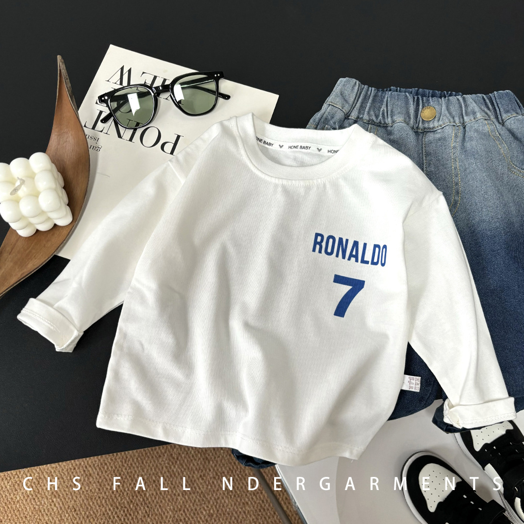 儿童t恤纯棉精梳长袖春秋打底单单上衣圆领中大童百搭童装a类男童