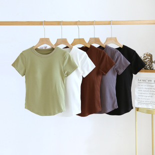 Undershirt with Chest Pad Inner Wear T-shirt Women's Cup One-piece Slim-fit Underwear Round Neck Short Sleeve Bra-containing Top Half Sleeve