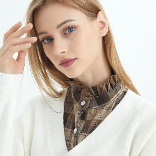 New style cotton plaid short shirt collar decorative pointed collar shirt fake collar