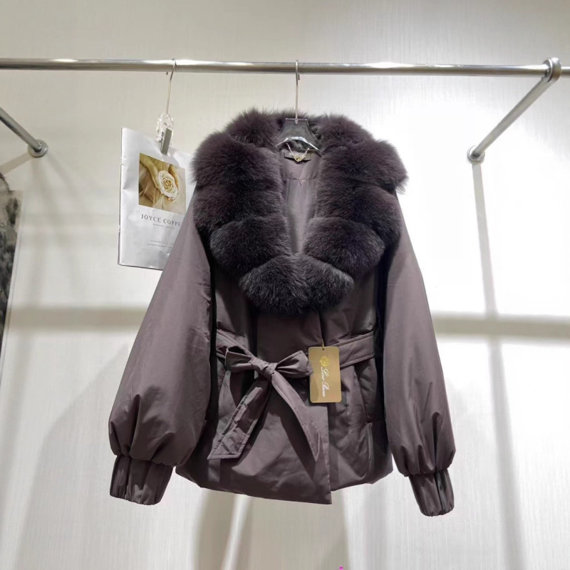 2025新款狐狸毛皮草白鸭绒羽绒服女短款系带收腰显瘦保暖外套|undefined