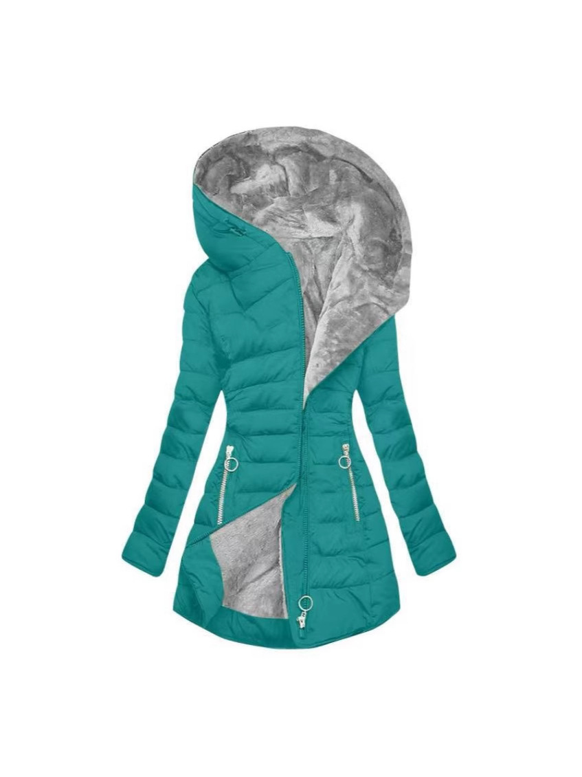 Transfronterizo 2025 Europa y América Amazon invierno collar cremallera manga larga delgada chaqueta con capuchón caliente abrigo a prueba de frío image 5