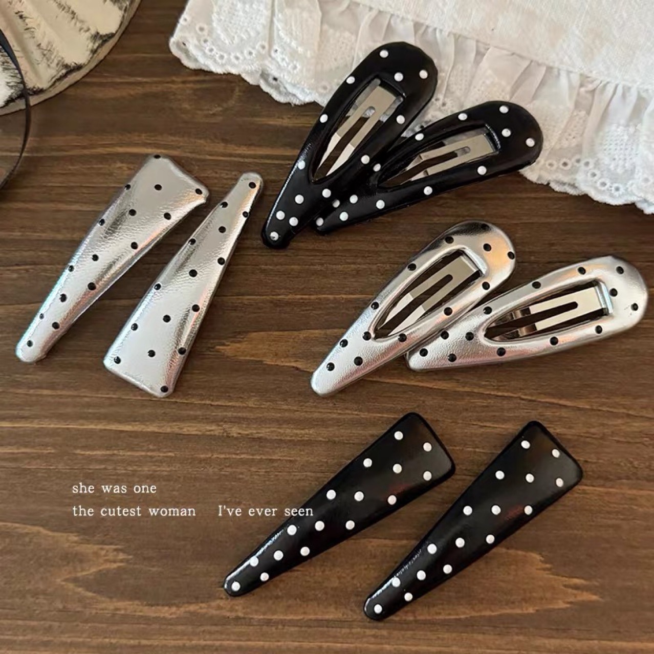 【Real Shot】French Retro Polka Dot Bb Hair Clip for Women, Versatile Bangs Clip, Forehead Hair Clip, Hairpin~