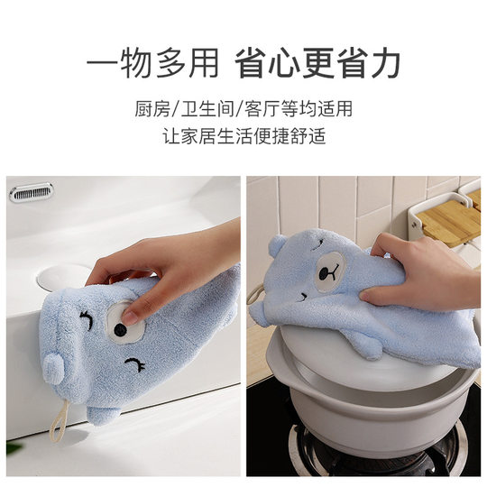 Kitchen hanging hand towel multi-functional absorbent hand towel thickened coral velvet cartoon cute hand towel wholesale