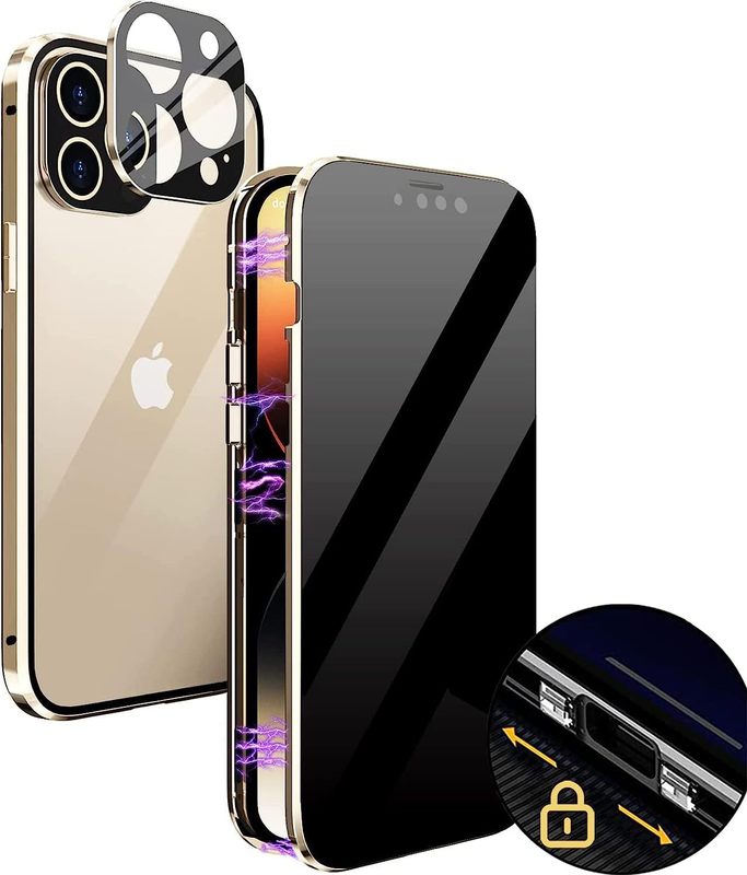 iPhone17用ケース、マグネット式、Apple 16対応、ダブルバックル、両面ガラス保護フィルム、メタル磁気吸着ケース|undefined