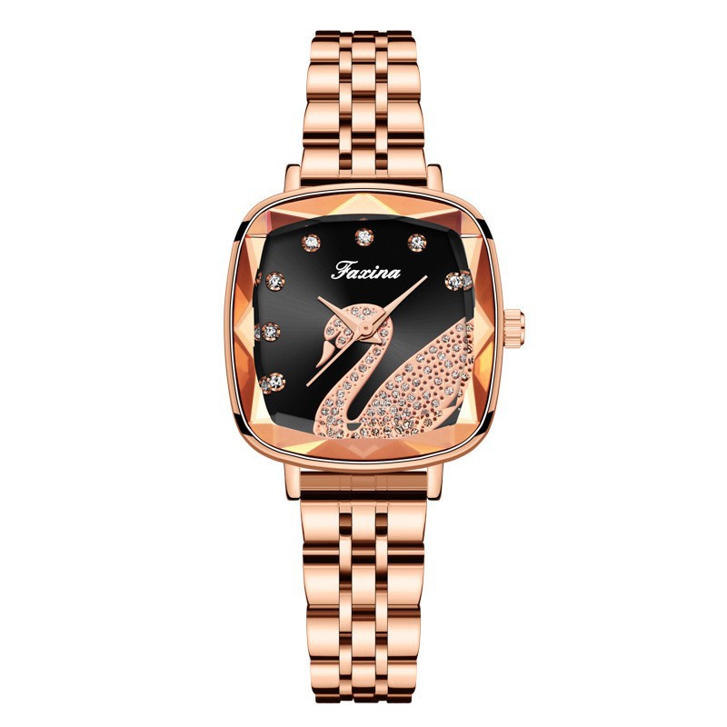 075 rose gold shell black surface single watch