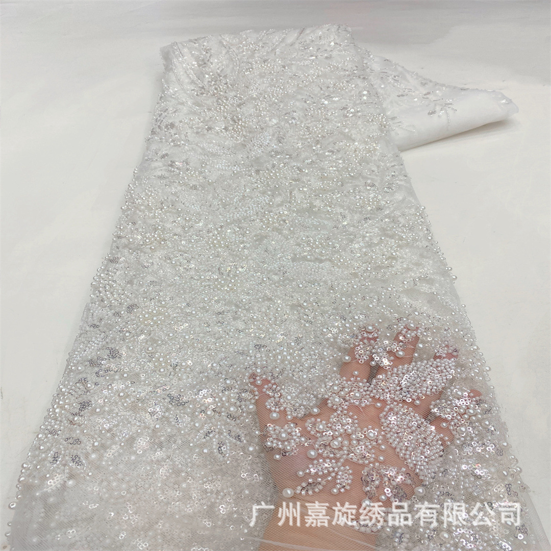 Nuevo diseño francés de gran flor tubo de perlas cristal sequinilla tela bordada alta fijación vestido de boda vestido de baile tela bordada de encaje image 7