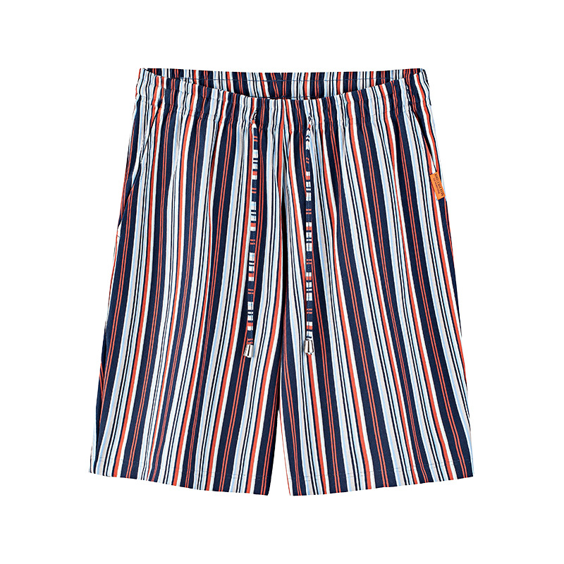 [Hilo doble teñido en hilo] Nuevos pantalones cortos a rayas de algodón para hombres, pantalones casuales, pantalones de pijama sueltos con cordón
