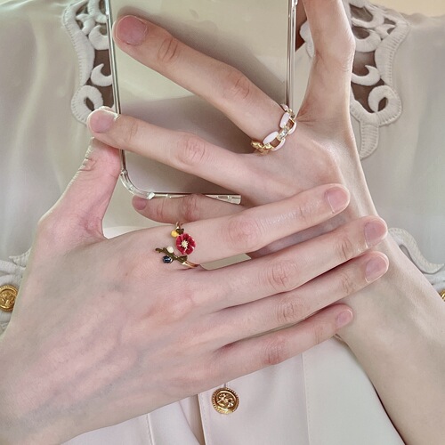 Flower ring for women Korean style fashion fresh love water drop open ring stackable elegant index finger ring trendy