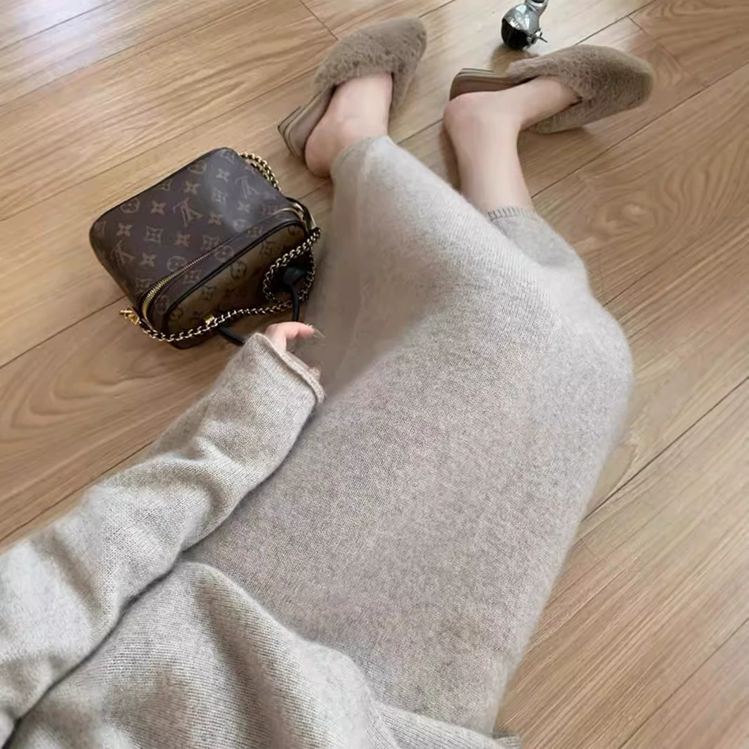 Мягкая восковая осенняя и зимняя кашемировая юбка-юбка прямой юбка дикая тонкая вязаная юбка средняя длинная юбка H-юбка повседневная юбка леди