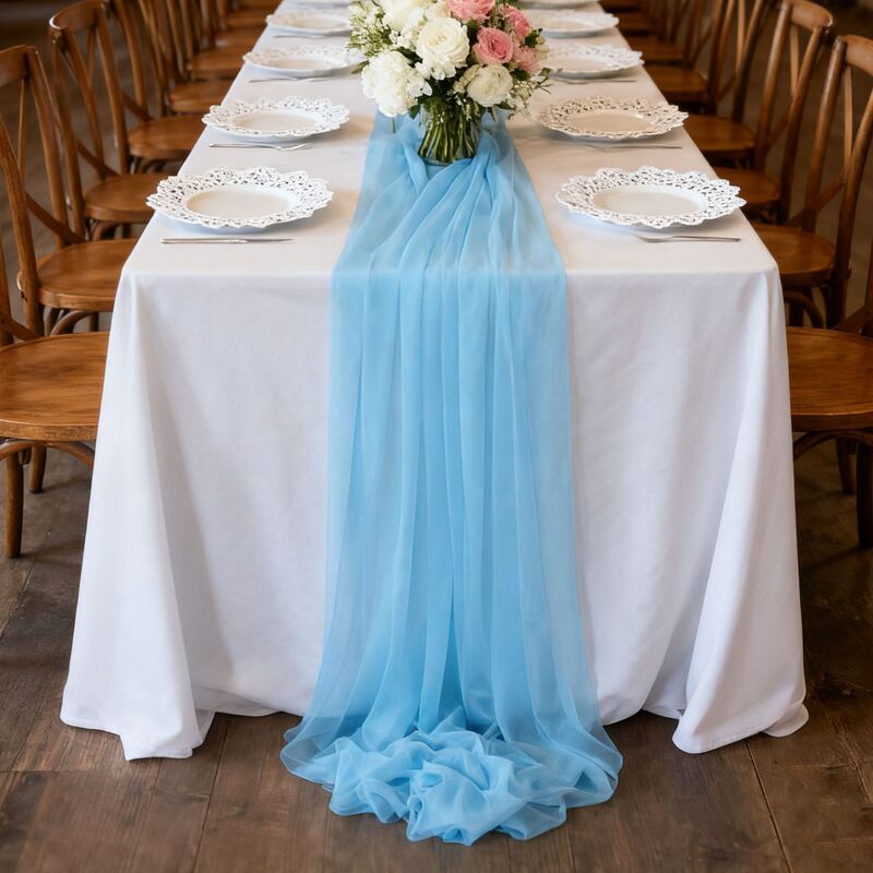 テーブルの旗のカーテンのカーテンの美人の糸のバリの紗の結婚式の誕生日のパーティーの活動は食卓の縮みの布の雪のテーブルクロスを飾ります。|undefined