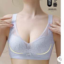 千春T3280#细腻碎花蕾丝网纱文胸34-40薄B杯聚拢集中无钢圈尾货内