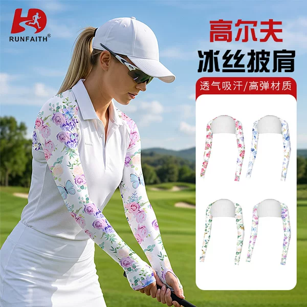 Runfaith Golf Sun Protection Shawl, Uv Protection, Floral Print, Summer Outdoor Sunshade, Raglan Sleeve Shawl