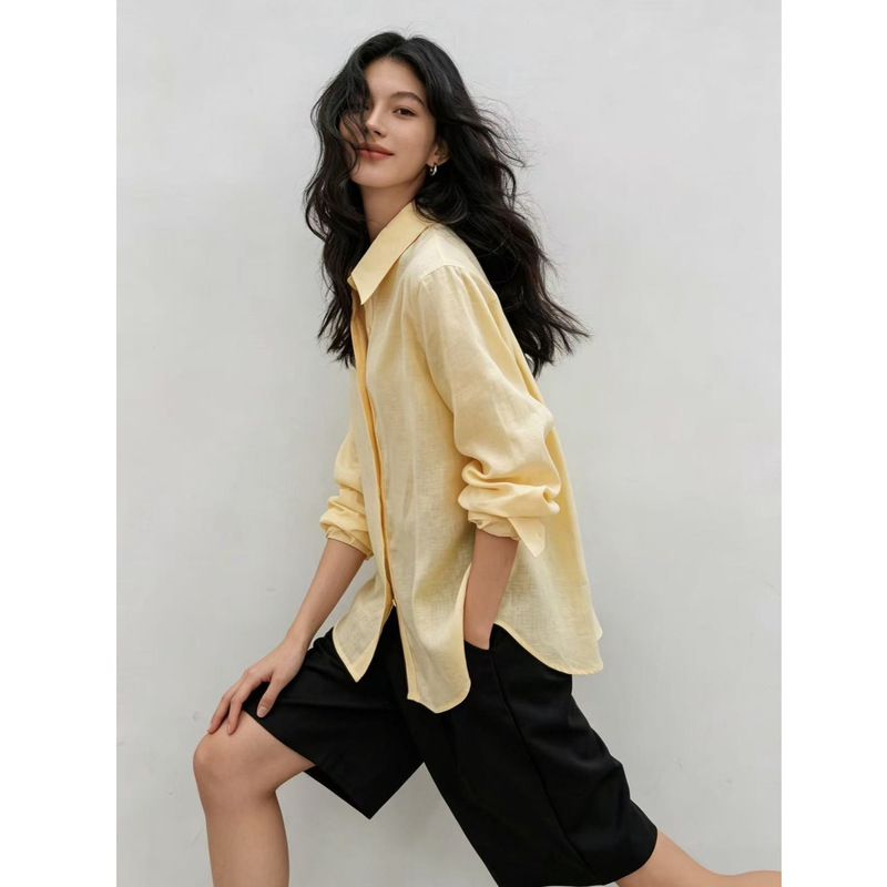 Havegan/100 Linen Loose Shirt for Women, Lazy Style, High-End Feel, Relaxed Temperament, Sun Protection Top