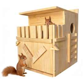 跨境实木宠物喂食器实木壁挂式松鼠窝仓鼠喂食屋木质松鼠躲避屋