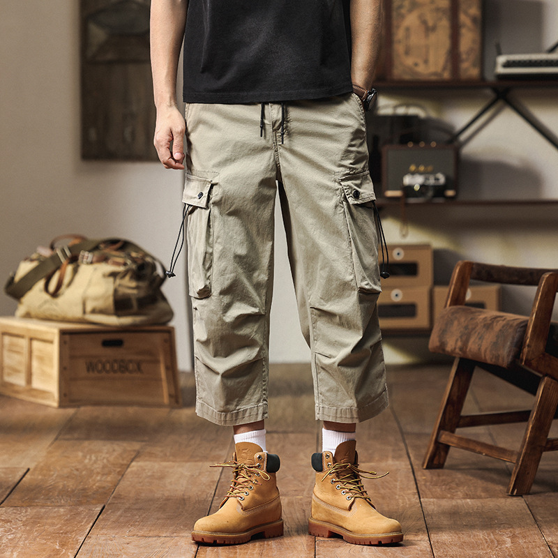 Trendy American-Style Cargo Cropped Pants for Men, Loose Fit, Plus Size, Summer Casual Thin Straight Pants for Men