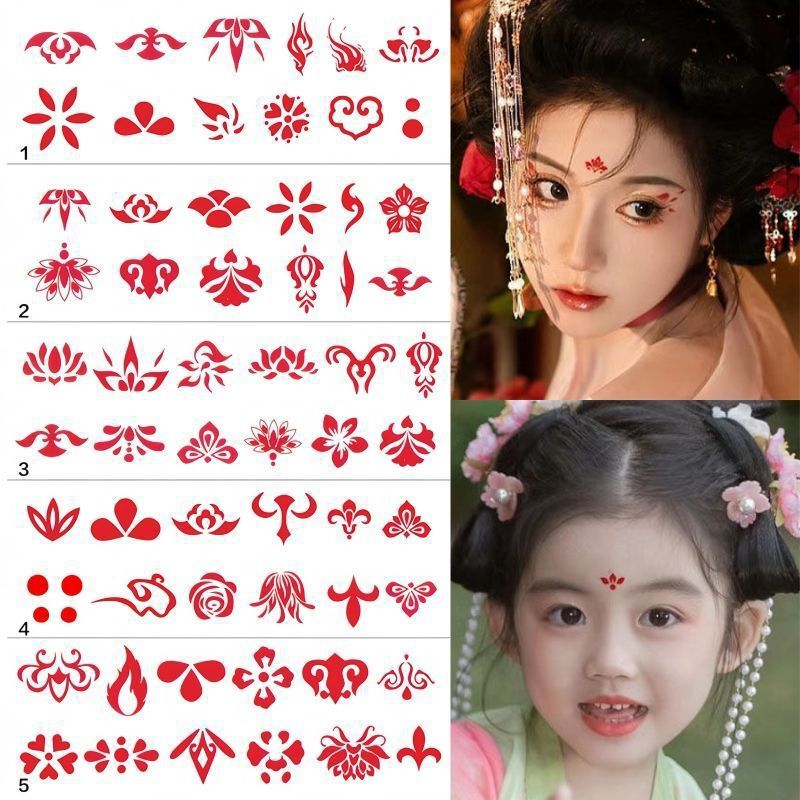 Forehead Stickers with Floral Designs for Girls, Festival Performance Waterproof Forehead Stickers for Girls, Children's Hanfu Ancient Style Fairy Forehead Stickers Forehead Stickers with Floral Designs for Girls, Festival Performance Waterproof Forehead Stickers for Girls, Children's Hanfu Ancient Style Fairy Forehead Stickers