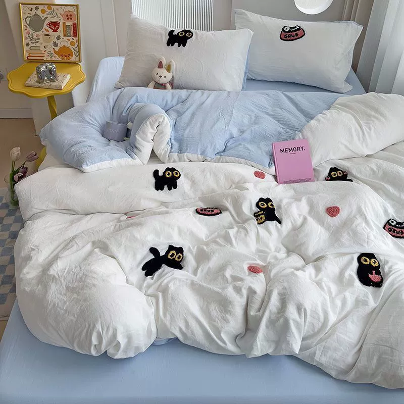 S Супер-мягкая вода типа А, хлопчатобумажные полотенца, вышитые из четырех частей, студенческое общежитие, набор из трех частей, набор из четырех частей, набор из четырех частей, универсальный