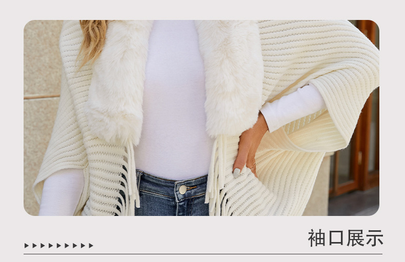 Title 9, Châle à pampilles avec col en fourrure pour fem...