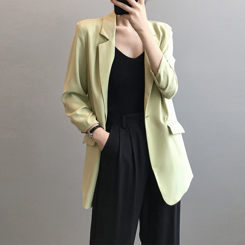 ng2510292 Chiffon-Blazer für Damen, dünner, locker geschnittener Sommerblazer, trendiger, lässiger, mittellanger weißer Blazer_voghion.com