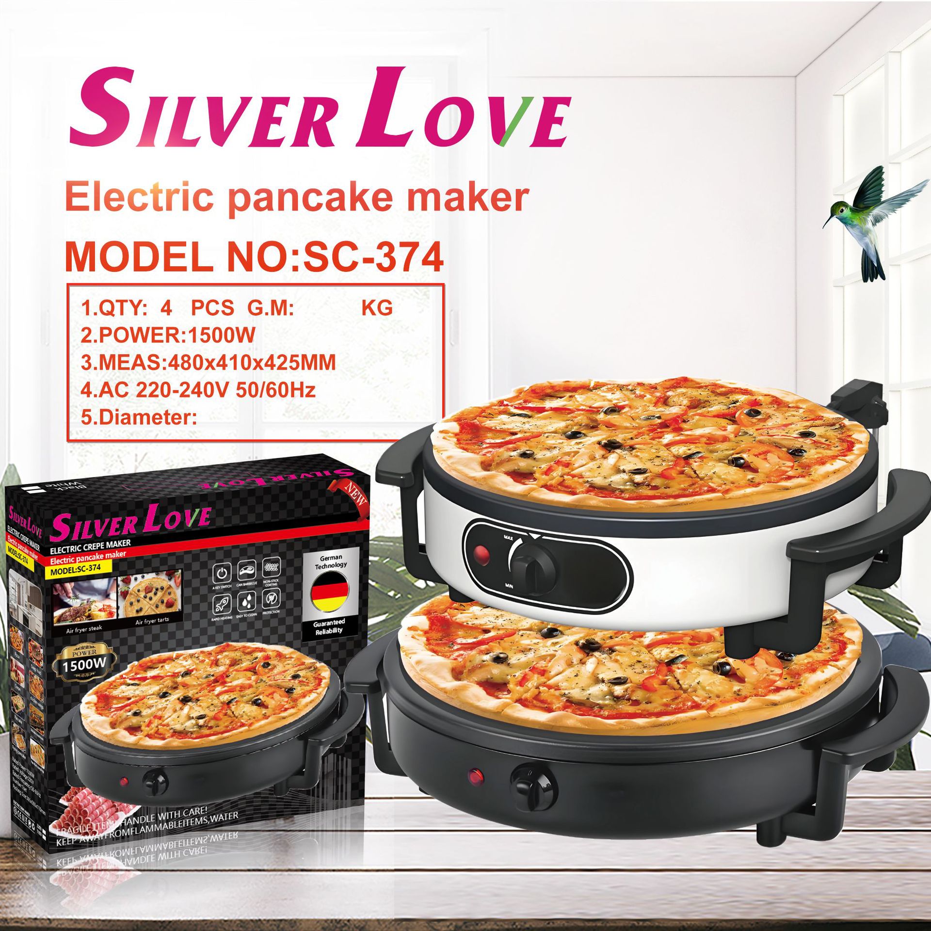 Foreign Trade Export Household Pie Pizza Maker, Pancake Maker 1500W Single-sided Heating_voghion.com