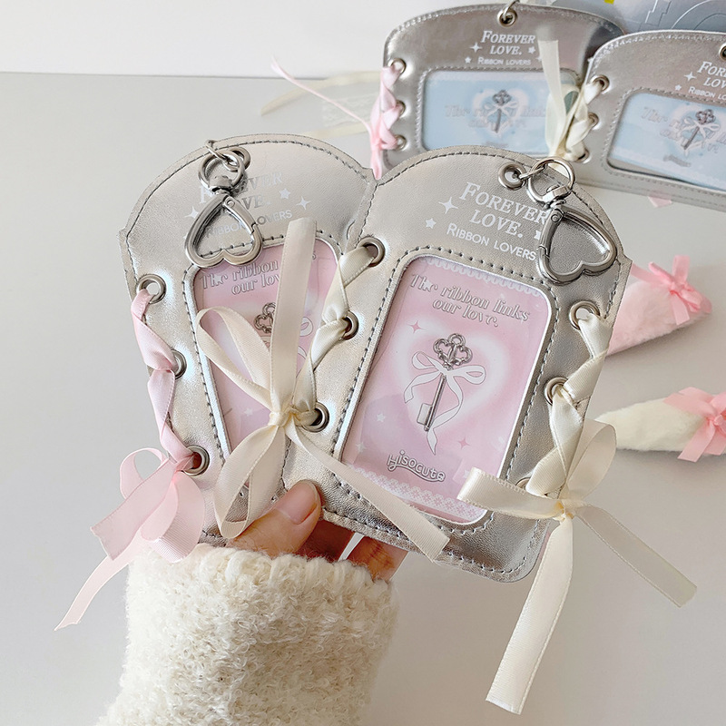 Hisocute student silver ballet style ribbon card set ID card meal card bag girl star chasing pendant card set