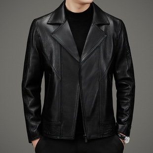 Haining Genuine Leather Men's Sheepskin Motorcycle Leather Jacket Youth Slim-fit Handsome New Spring and Autumn Jacket for Men