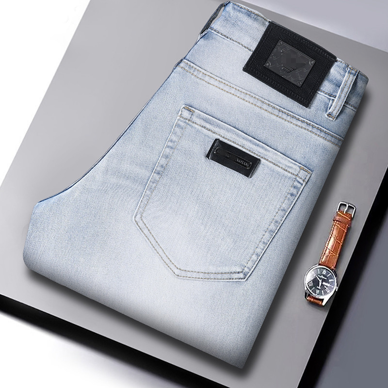 2026 Spring/Summer New Light-Colored Men's Slim Fit Straight-Leg Stretch Soft Luxury Designer European Jeans