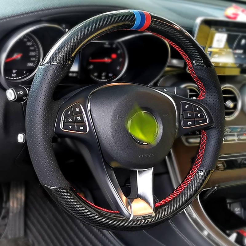 Cubierta del volante Lingdu costura a mano Passat Mai Sagitar CC Tiguan L Golf Tu Yue X Ang de cuero fibra carbono