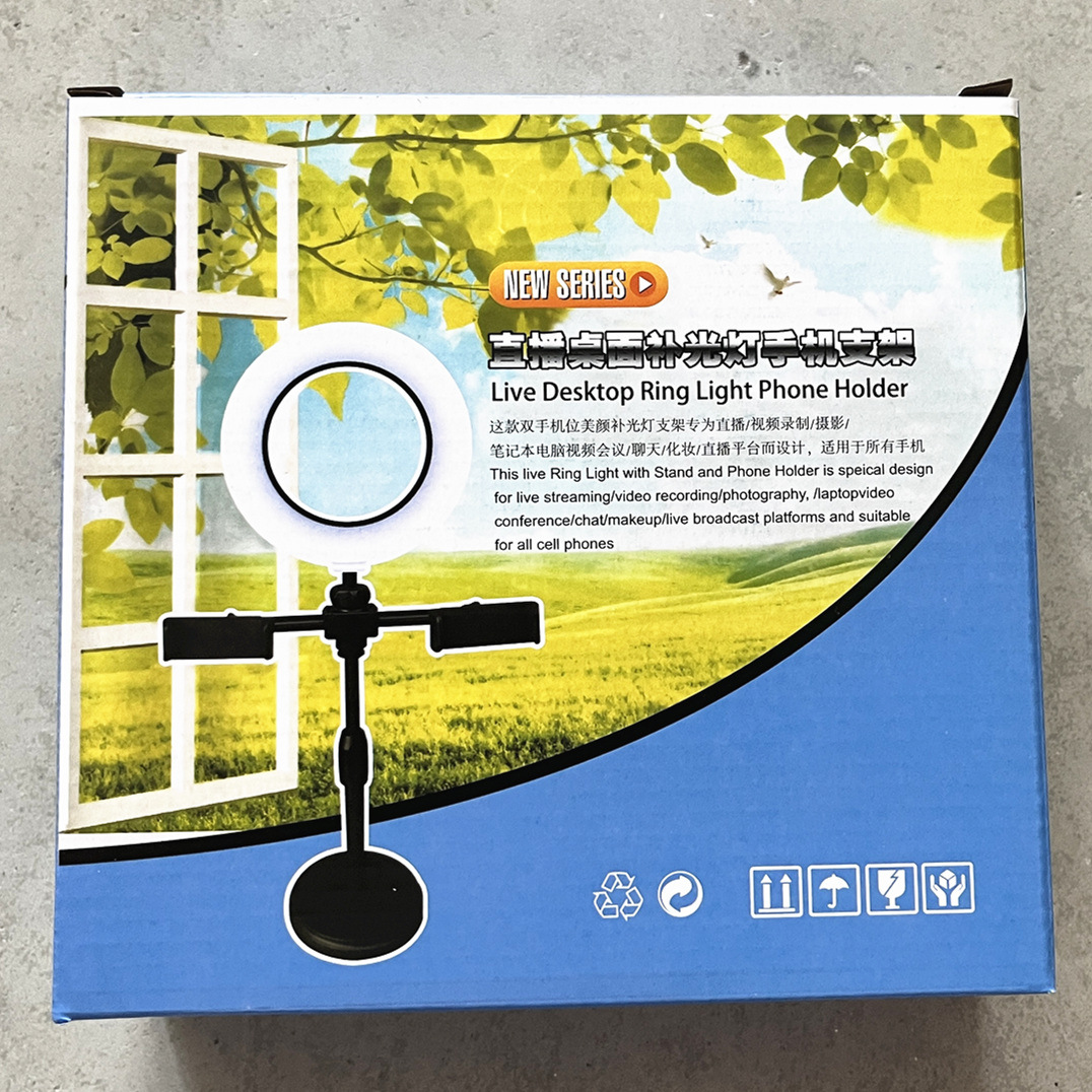 Factory Direct Supply 6-inch 16CM Three-Color Beauty Ring Light Dual Phone Live Streaming Computer Host Desktop Circular Stand