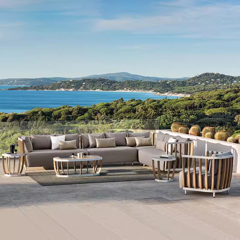 Sofá nórdico al aire libre de teca patio villa transfronteriza muebles al aire libre hotel jardín balcón combinación de sofá de madera maciza
