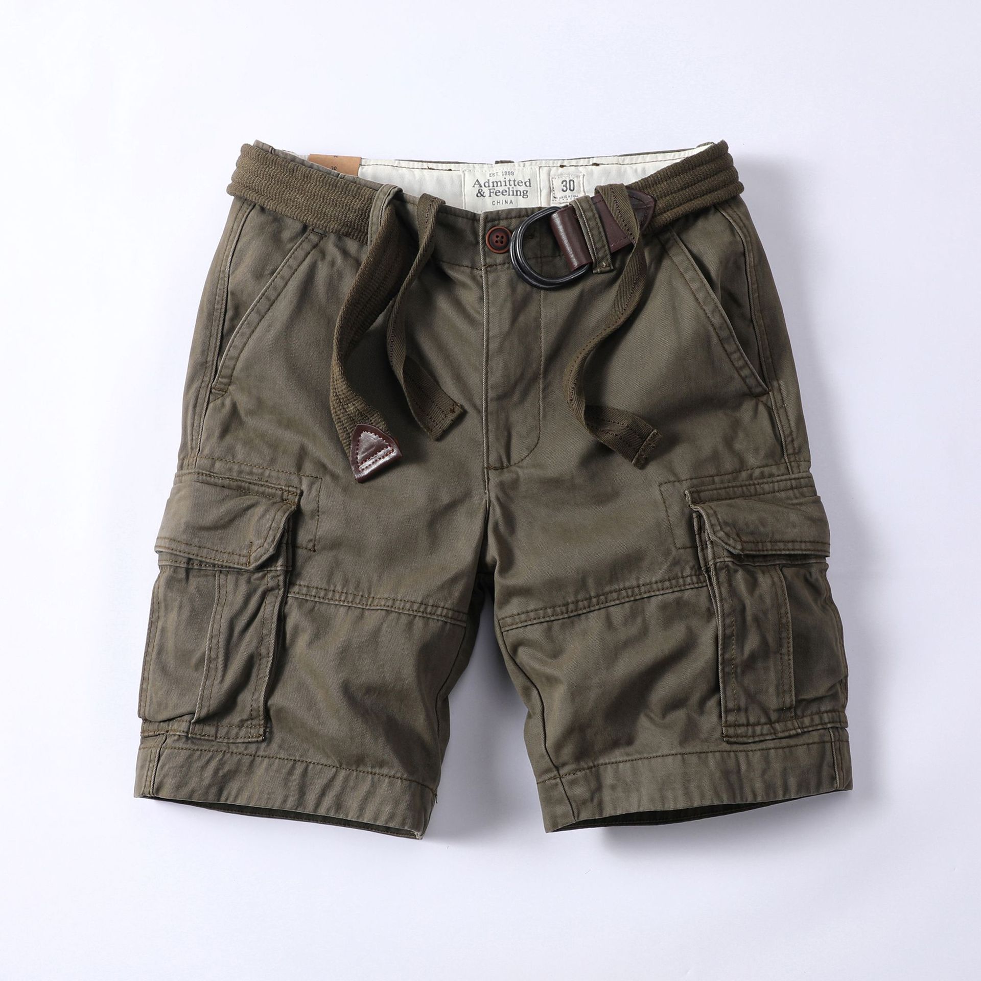 Pantaloncini cargo da uomo Ami Khaki Summer Cotton Camouflage, pantaloni casual taglie forti_voghion.com