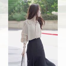 2026春季洛丽塔风私服名媛露肩翻领女式衬衫香云纱软缎高弹常规有