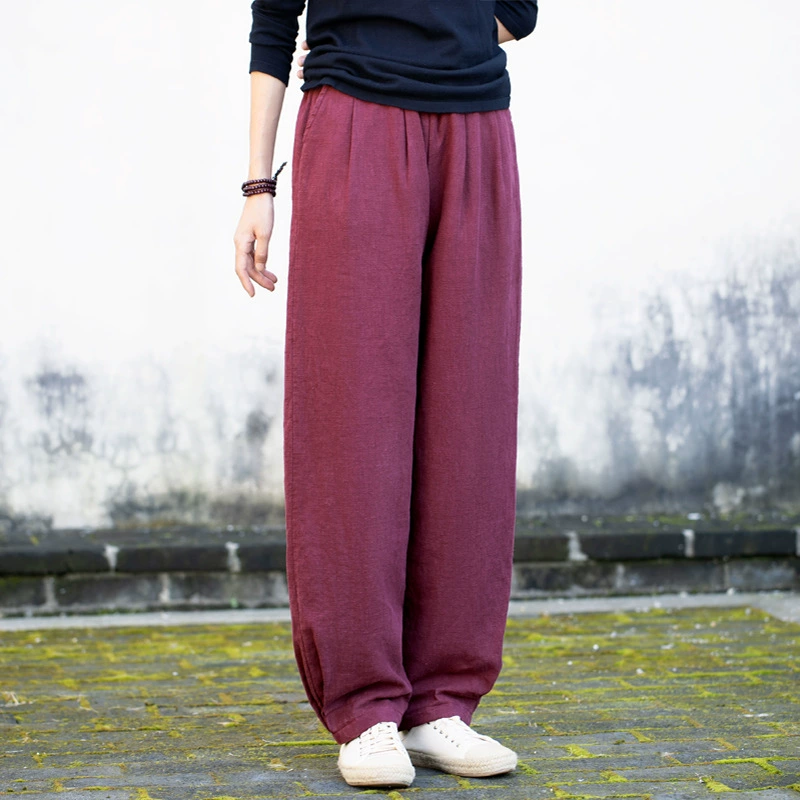 Casual Spring Trousers, cotton-linen blend, loose fit, mid-rise, multi-color sizes S–L
