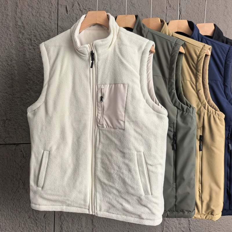 双面可穿！美式休闲秋冬男士摇粒绒立领加厚防风保暖马甲背心外套