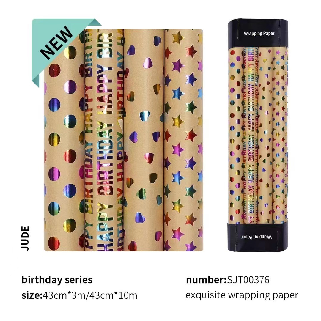 Transfronterizos para feliz cumpleaños, regalo de San Valentín, papel de embalaje de alto nivel, estampado concavo, rollo de kraft retro