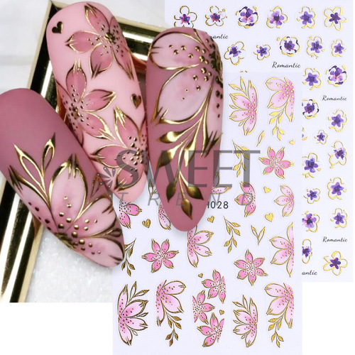 Cross-Border New Flower Nail Art Stickers Ins Style Spring Bronzing Edge Cherry Blossom Flower Rose Adhesive Nail Decals