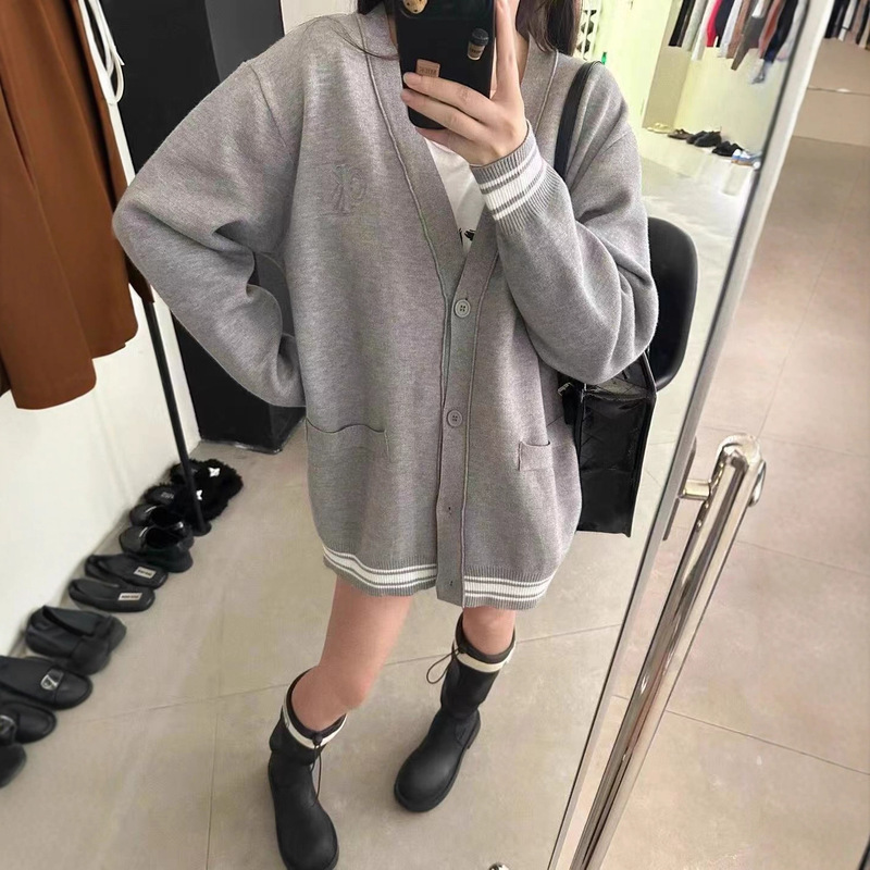 C家正确版秋冬新款铂金开衫小标字母刺绣简约百搭女针织毛衣|undefined