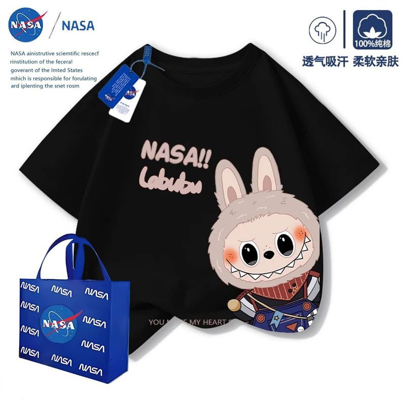 NASA 漫画かわいいラブブ子供男の子半袖 Tシャツ夏 2025 新しい半袖トップトレンド|undefined