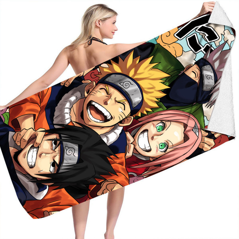 Naruto Series Beach Towel Microfiber Double-Sided Velvet Swimming Bath Towel Versatile Square Towel
