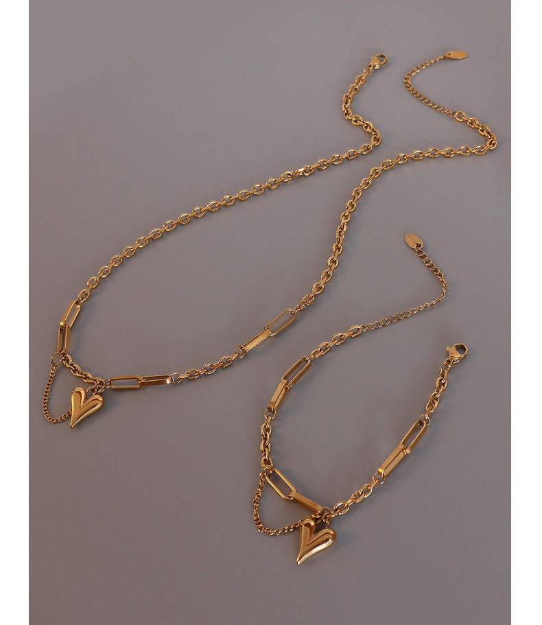 Fashion Heart Shape Titanium Steel Plating Chain Women's Bracelets Necklace 1 Piece display picture 3